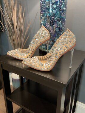 Azalea Wang Crystal Rhinestone Clear Pointed Toe Pumps Size 7.5